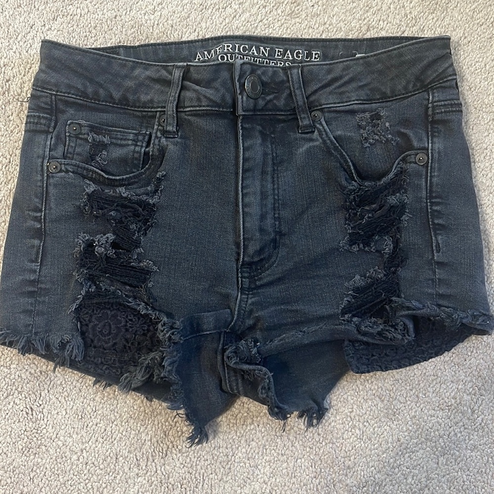 american eagle black hi-rise jean shorts